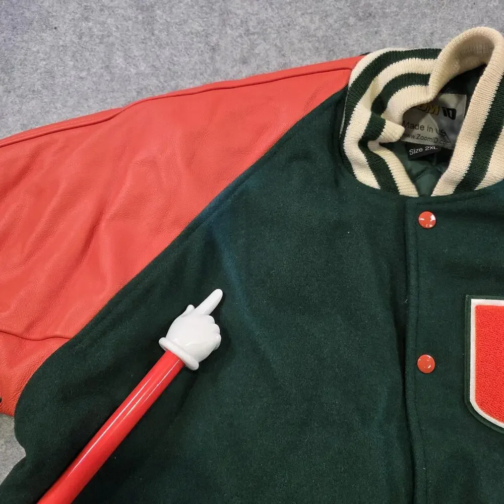 Miami Hurricanes Varsity Jacket Mens 2XL Green Orange NCAA Football Zoom ID Wool